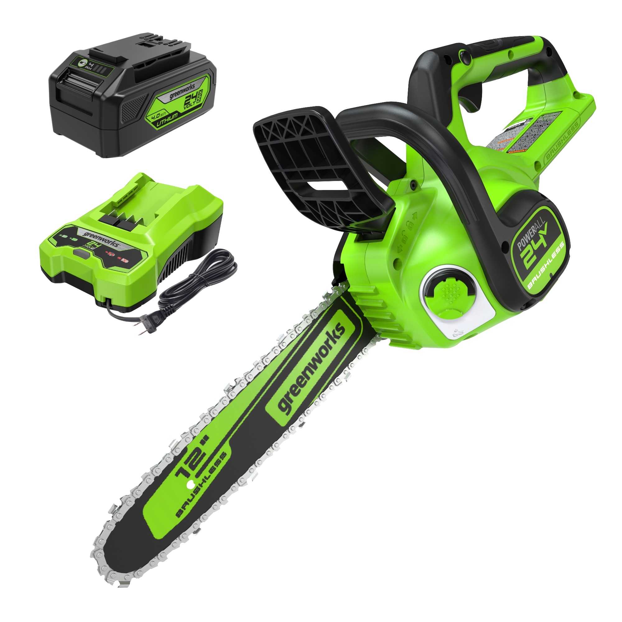Greenworks 24-volt 12-in Battery 4 Ah Chainsaw Battery Included Charger Included - Image 1