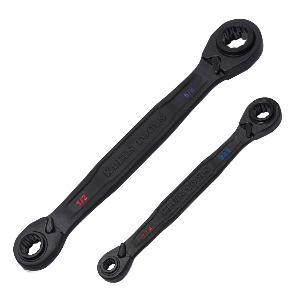 Klein Tools 68216 4-in-1 Reversible Ratcheting Box Wrench Set, Quad Wrench, SAE, 2-Piece, 1/4 to 3/4-Inch, Forged Steel, 90-Tooth - Image 1