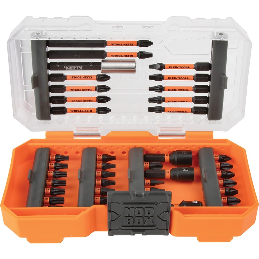 Klein Tools 33801 Impact Driver Bit Set with Magnetic Nut Drivers, ProFlex S2 Steel Phillips, Slotted, Square, TORX Bits with Case, MODBox Compatible, 40-Piece - Image 1