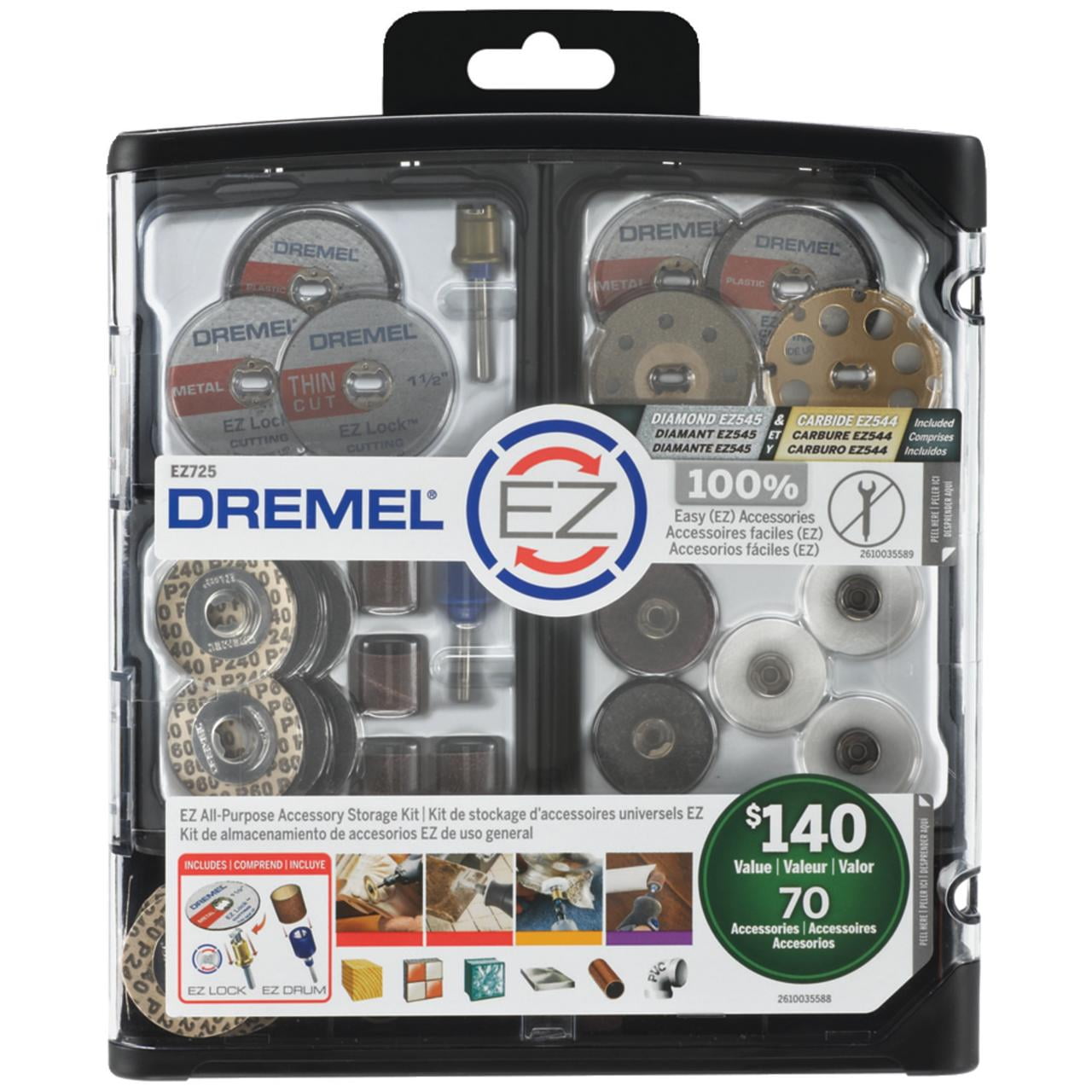 Dremel EZ725 70-Piece EZ All-Purpose Accessory Rotary Tool Mandrels Storage Kit, EZ-Lock and EZ Drum for Faster Accessory Changes, Accessories to Cut, Polish, Clean, and Sand - Image 1