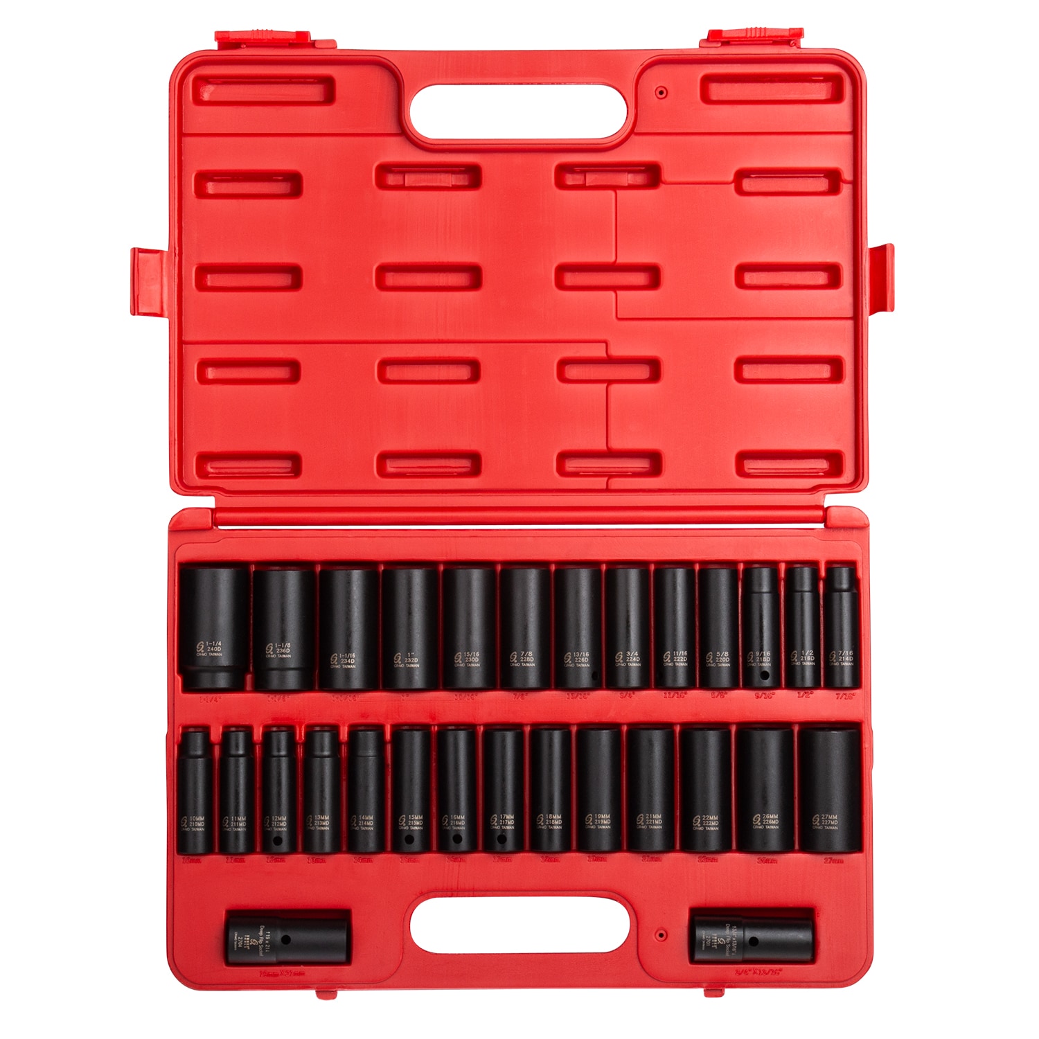SUNEX TOOLS 5153DD, 1/2 Inch Drive Master Impact Socket Set, Double Deep, 29-Piece, SAE/Metric, 7/16"-1-1/4", 10mm-27mm, Cr-Mo Steel, Radius Corner Design, Dual Size Markings, Heavy Duty Storage Case - Image 1