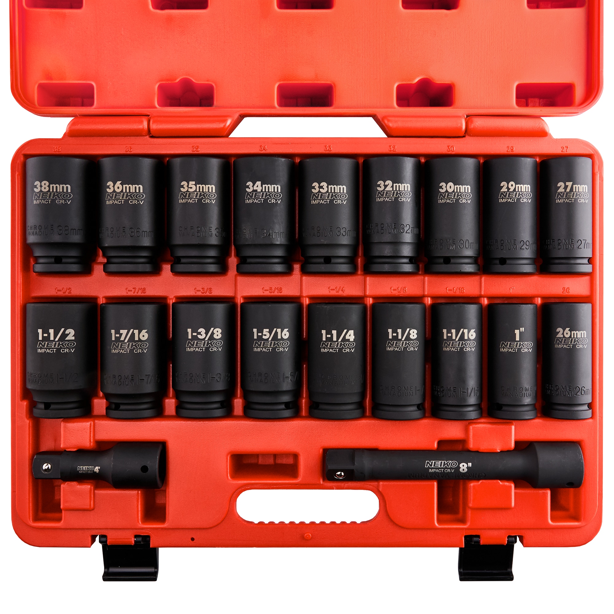 NEIKO 20 -Piece Standard (SAE) and Metric 3/4-in Drive Set 6-point Impact Socket Set - Image 1