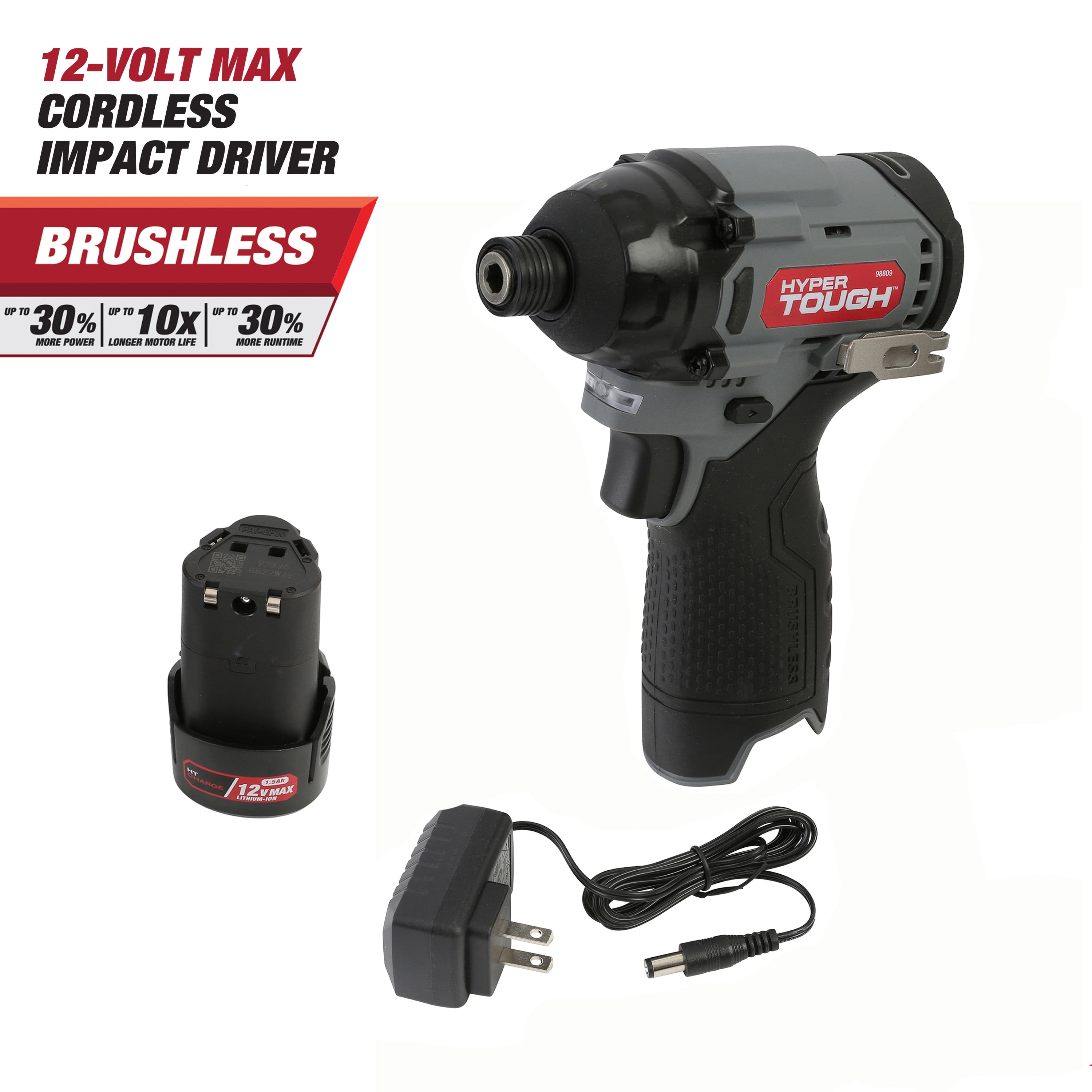 Hyper Tough 12V Max* Lithium-Ion Cordless Brushless Impact Driver with 1.5Ah Battery and Charger, 98809 - Image 1