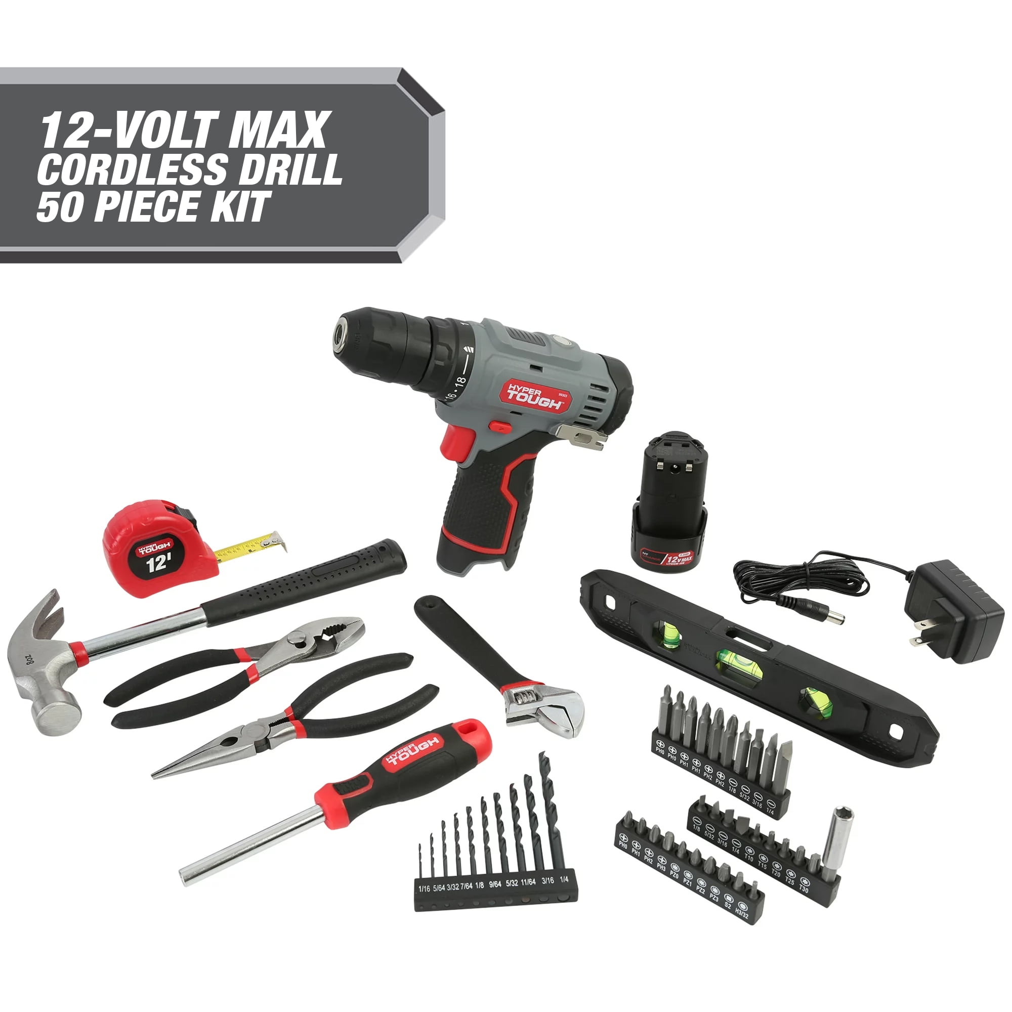 Hyper Tough 12V Max* 50-Piece Project Kit with Lithium-Ion Cordless 3/8-in Drill Driver and 1.5Ah Battery, 99311 - Image 1