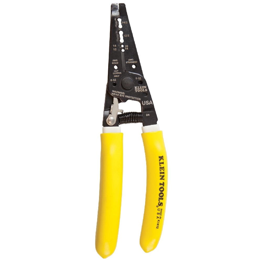 Klein Tools K1412 Wire Cutter / Stripper, Made in USA, Dual NM Cable Stripper and Cutter for Solid Copper, Strips 12 and 14 AWG - Image 1
