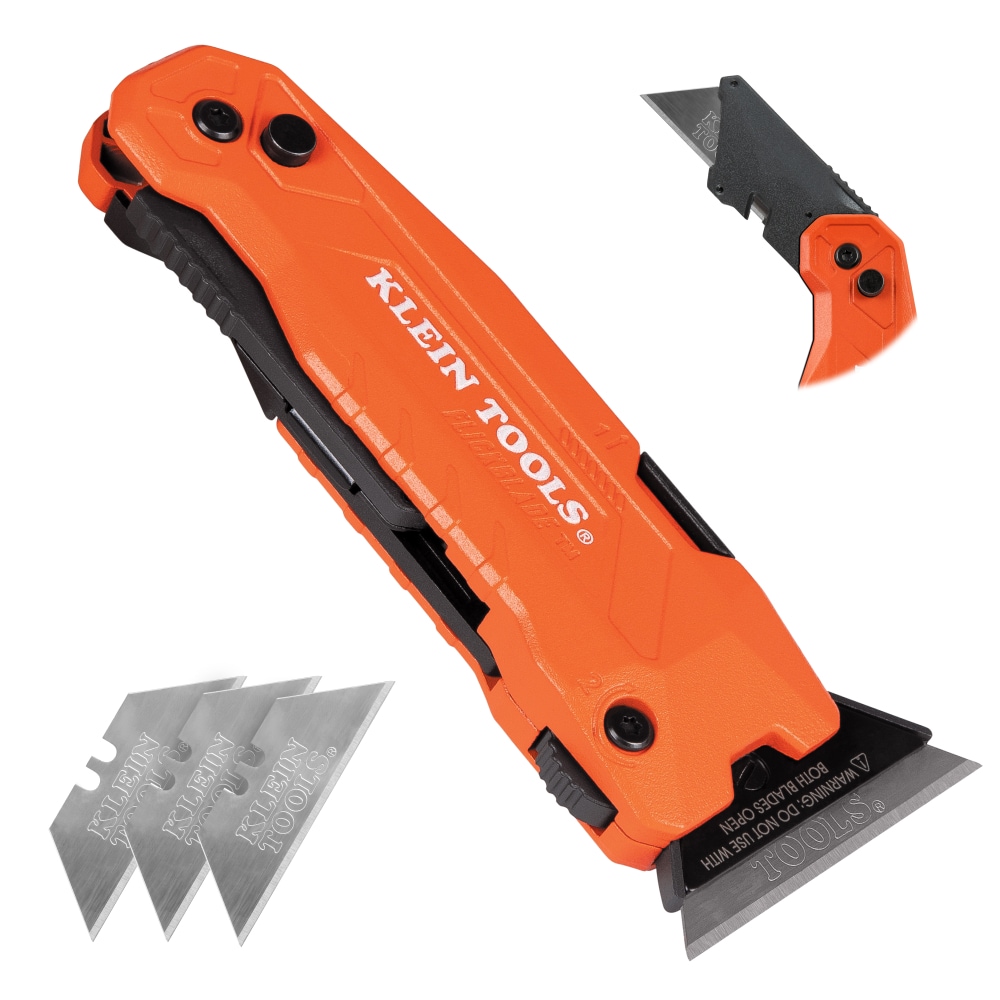 Klein Tools 44306 FLICKBLADE 2-in-1 Folding Utility Knife and Scraper with Built-In Blade Storage, Dual Locking Positions, Includes 3 Triple-Ground Carbon Steel Blades - Image 1