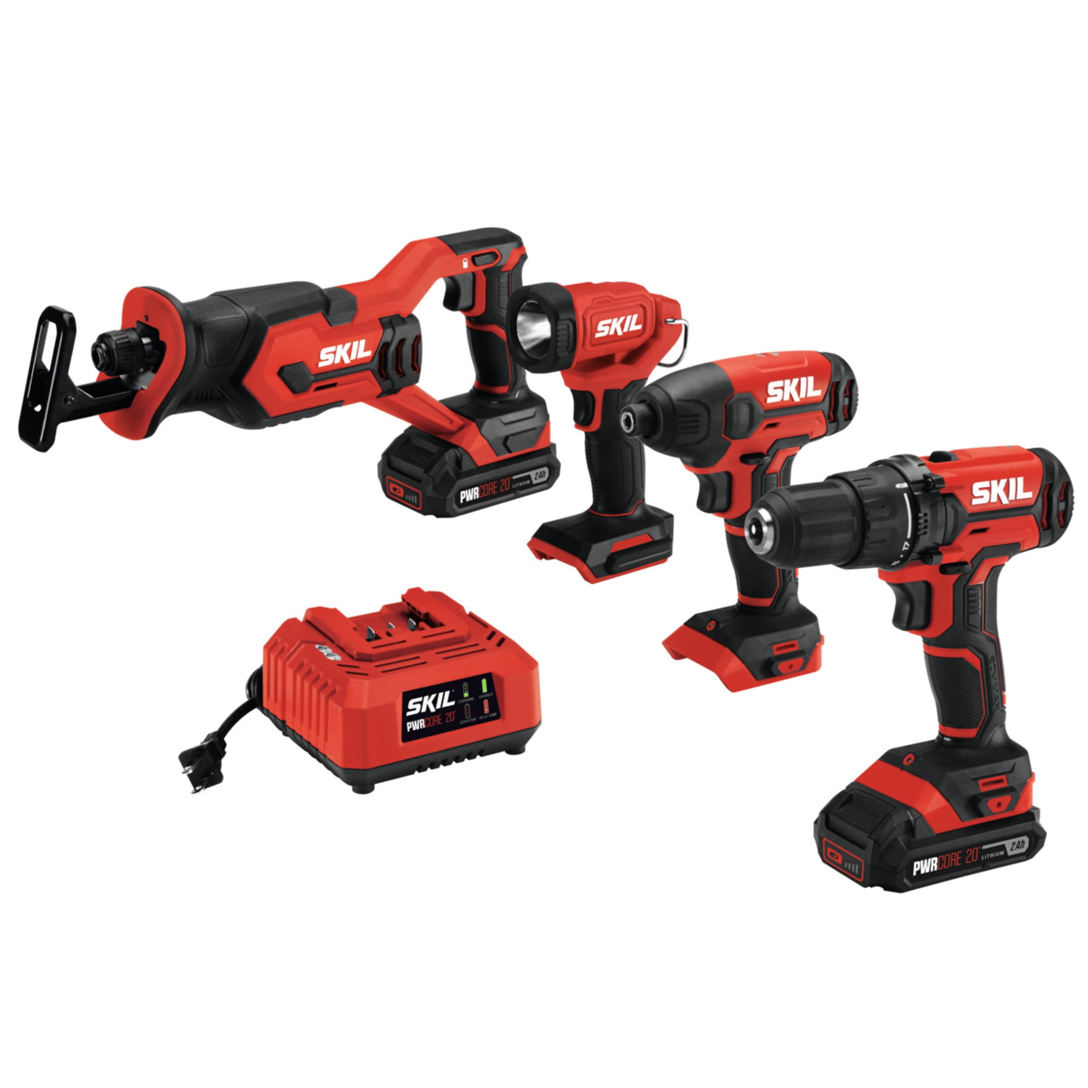 SKIL 20V Cordless 4-Tool Combo Kit with Two 2.0Ah Lithium-Ion Batteries and Charger, CB739601 - Image 1