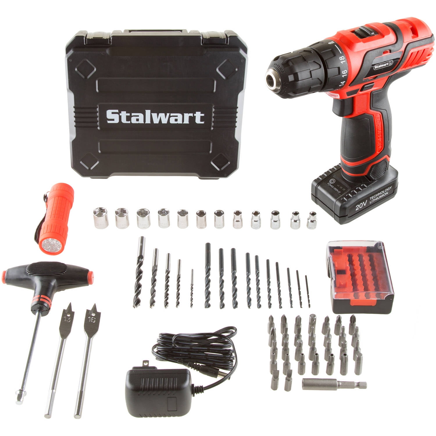 Stalwart 65-Pc Cordless Drill Set with Lithium-Ion Battery and Carry Case - Image 1