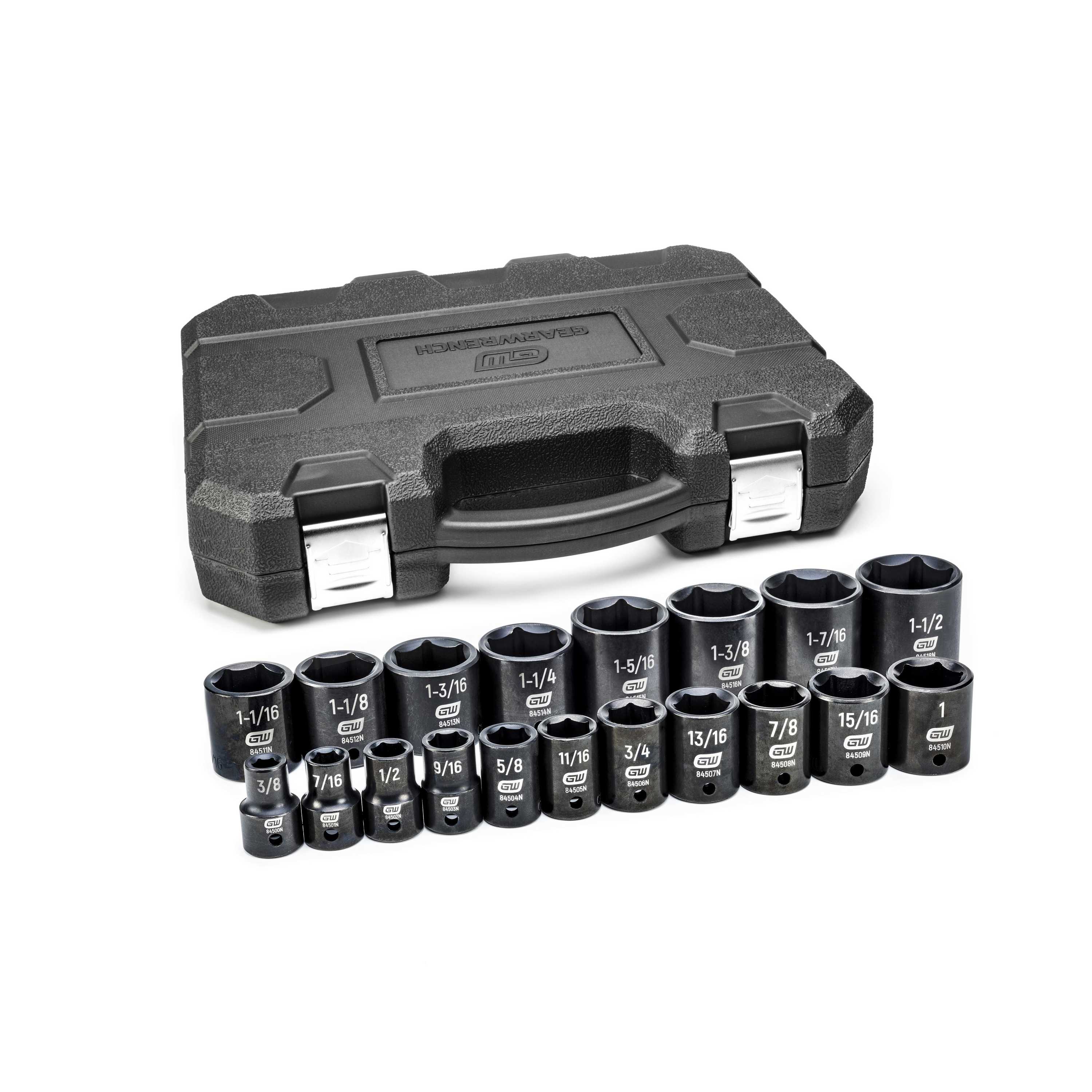 GEARWRENCH 19 Pc. 1/2" Drive 6 Pt. Standard Impact Socket Set, SAE - 84932N - Image 1
