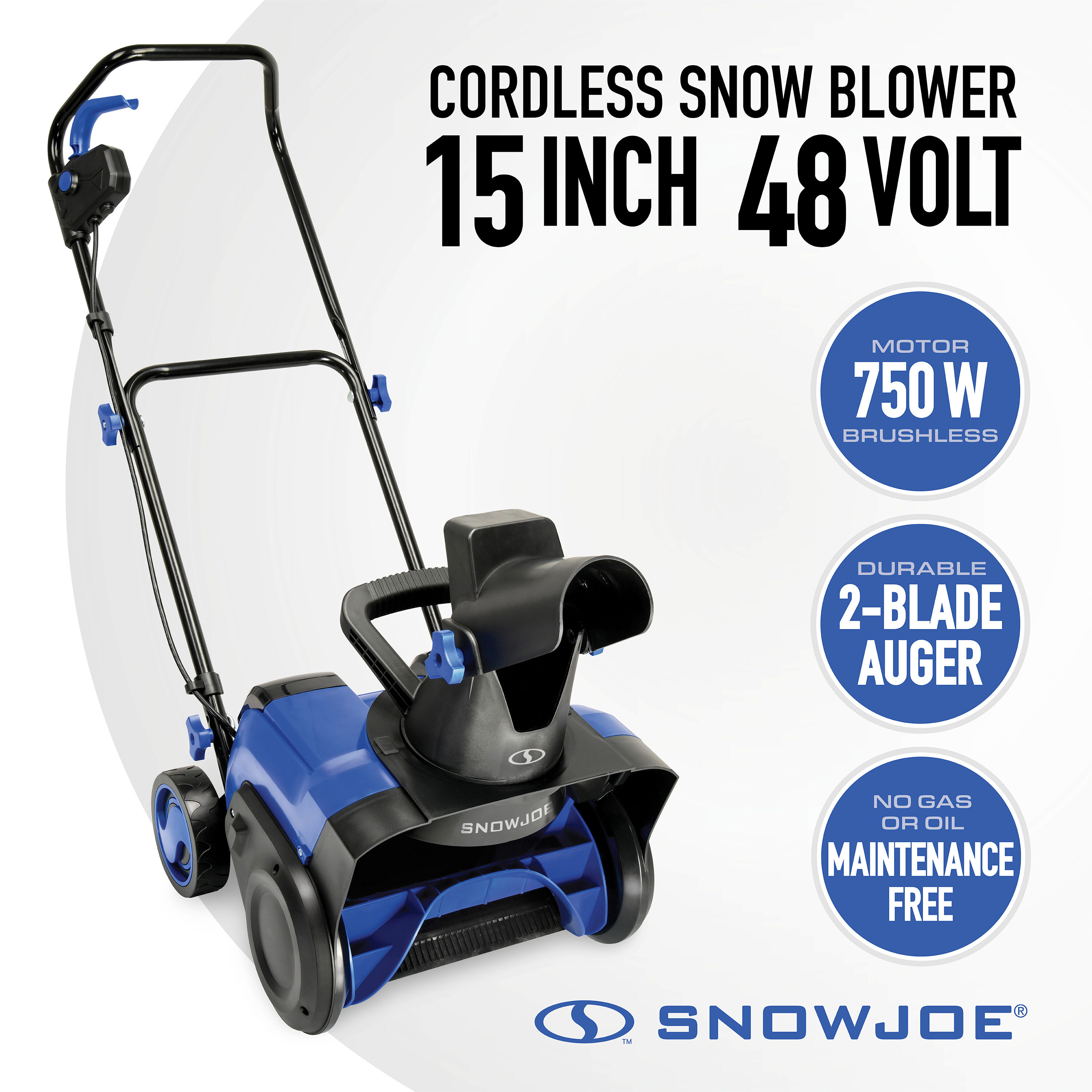 Snow Joe 48V 15" 600W Snow Thrower w/9" Depth, Hand-Rotation, 2 x 24V 4AH + Dual Charger 48-volt 17.3-in Single-stage Push Battery 4.0 Ah (Battery Included) - Image 1