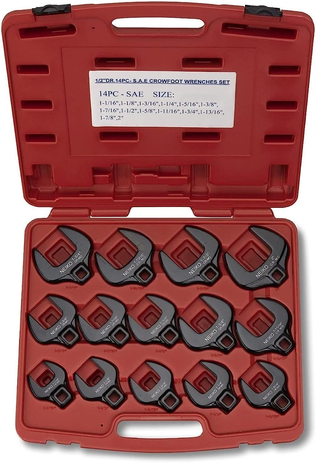 Neiko 03325A 1/2-Inch Drive SAE Crowfoot Wrench Set, Jumbo Size, Cr-Mo, 1-1/16 Inch - 2 Inch | 14-Piece set - Image 1