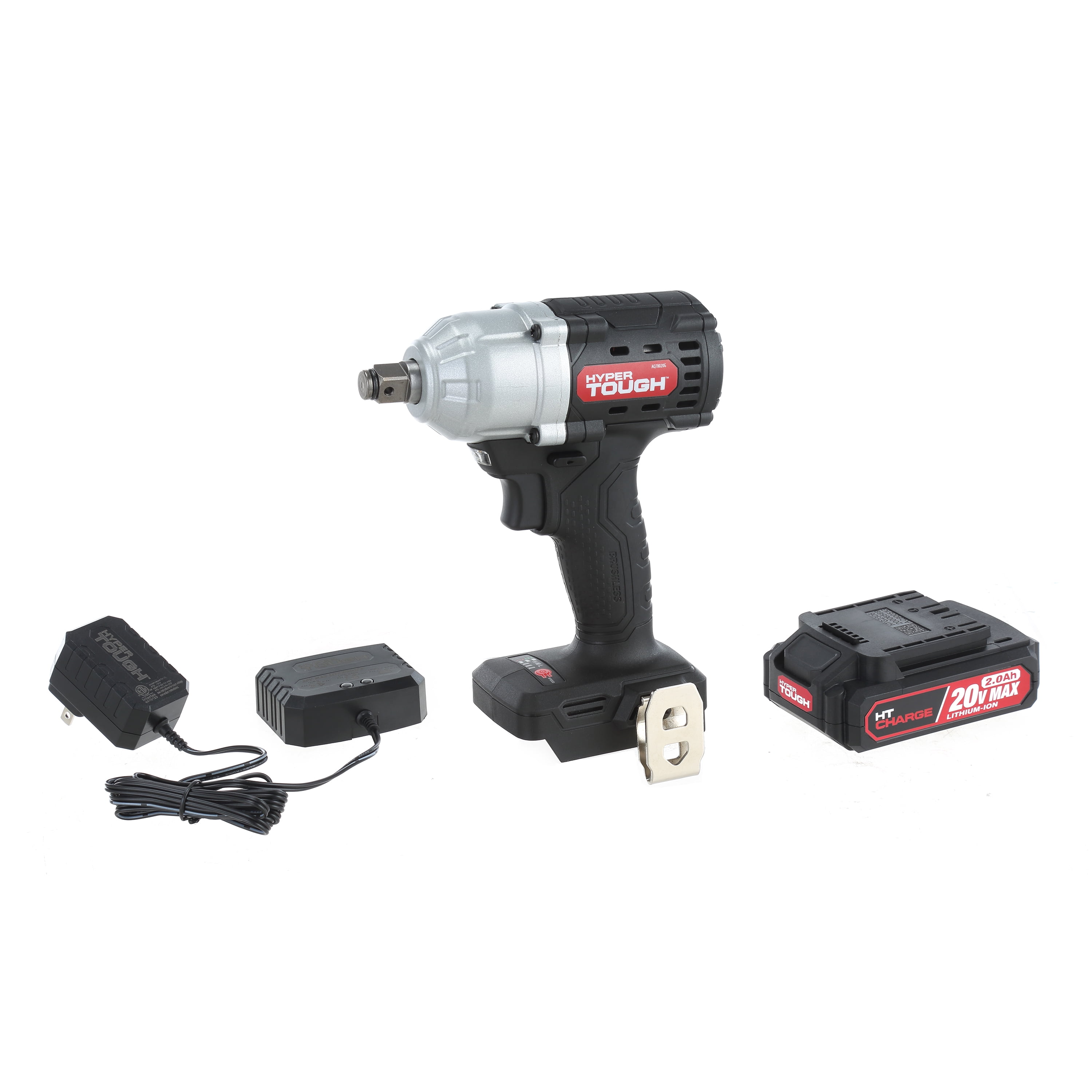 Hyper Tough Brushless 20V Max Lithium-Ion Cordless Impact Wrench, 1/2 inch Anvil, with 2.0Ah Lithium-Ion Battery & Charger - Image 1