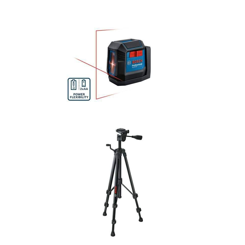 50 ft. Dual Power Red Beam Self-Leveling Cross-Line Laser Level and Compact Tripod Combo - Image 1