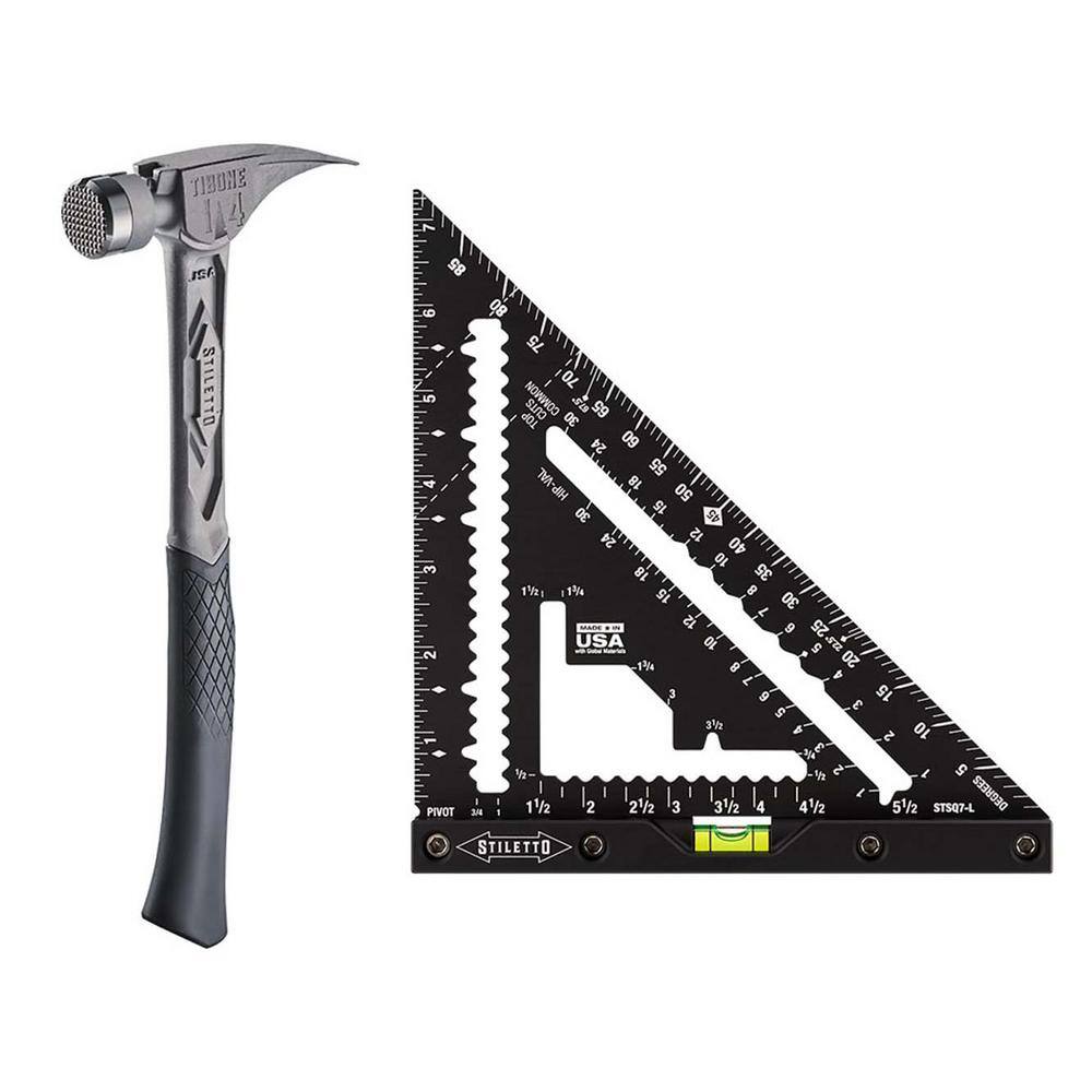 14 oz. TiBone Milled Face with Curved Handle with 7 in. Carpenter Square with Level (2-Piece) - Image 1