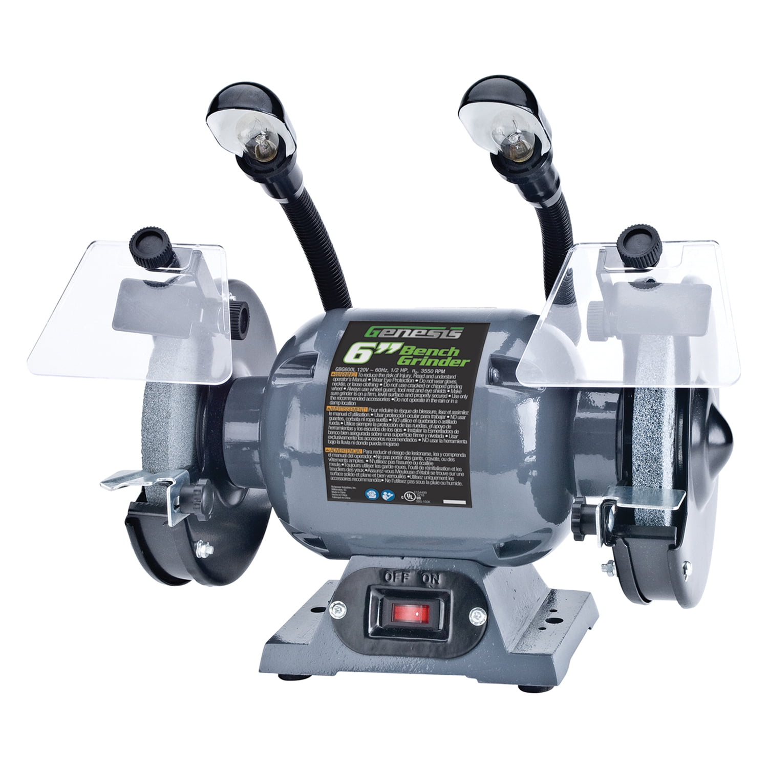 Genesis GBG600L 1/2-HP 6-In. Bench Grinder with Lights and Eye Shields - Image 1