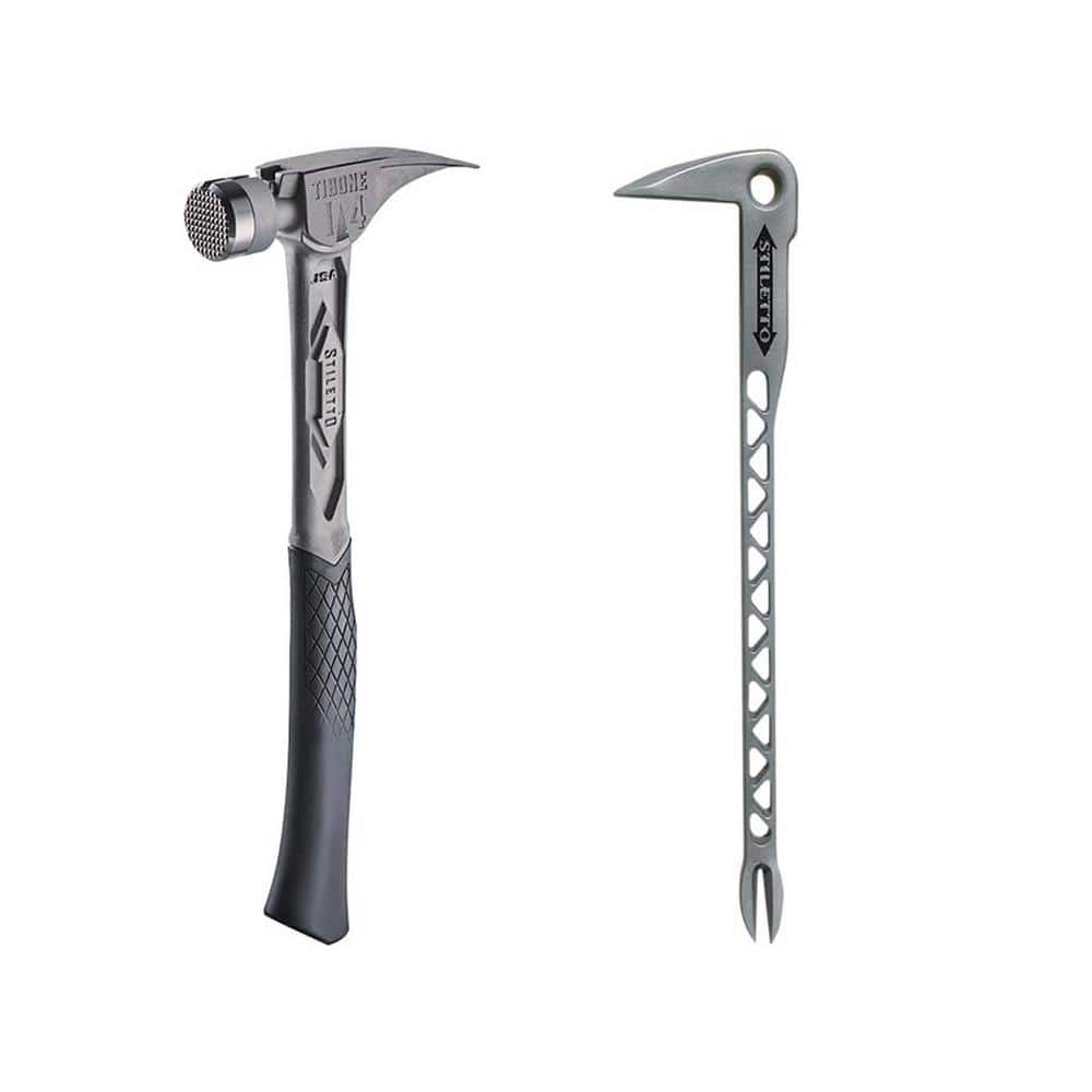14 oz. TiBone Milled Face with Curved Handle with 12 in. Titanium Clawbar Nail Puller with Dimpler (2-Piece) - Image 1