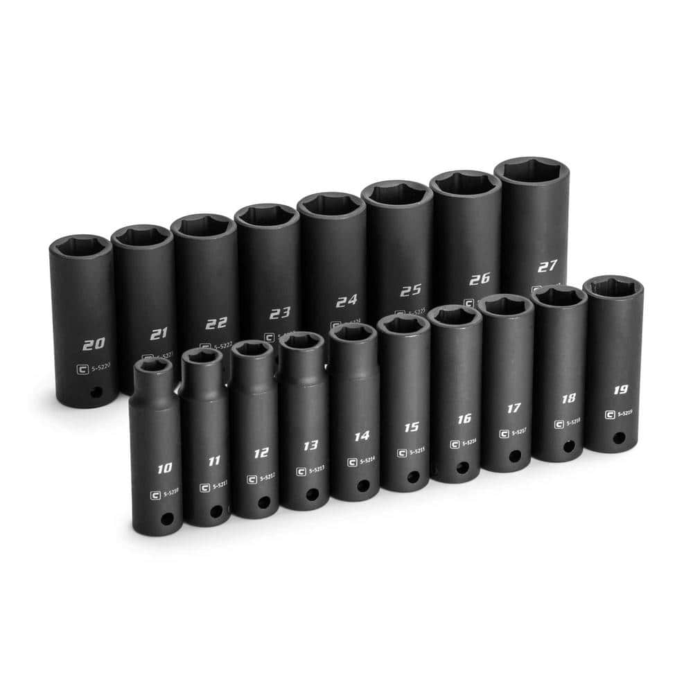 1/2 in. Drive Deep Impact Socket Set, 10 to 27 mm, Metric, 18-Piece - Image 1