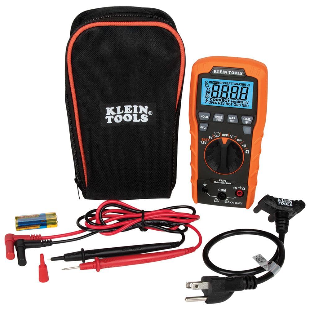 Digital Multi-Tester with Receptacle Tester (Standard/GFCI), Auto-Ranging Digital Multimeter - Image 1