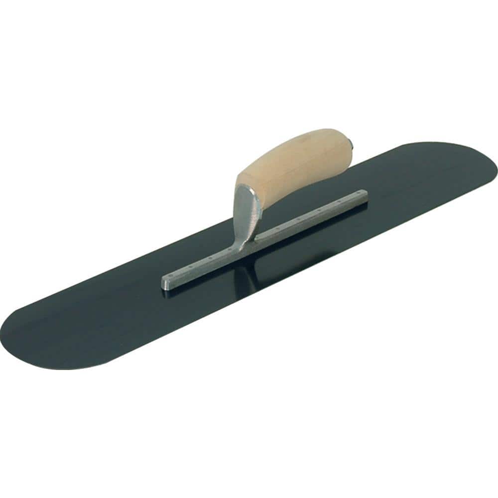 22 in. x 4-1/2 in. Fully Rounded Exposed Rivet Blue Steel Trowel - Wood Handle - Image 1