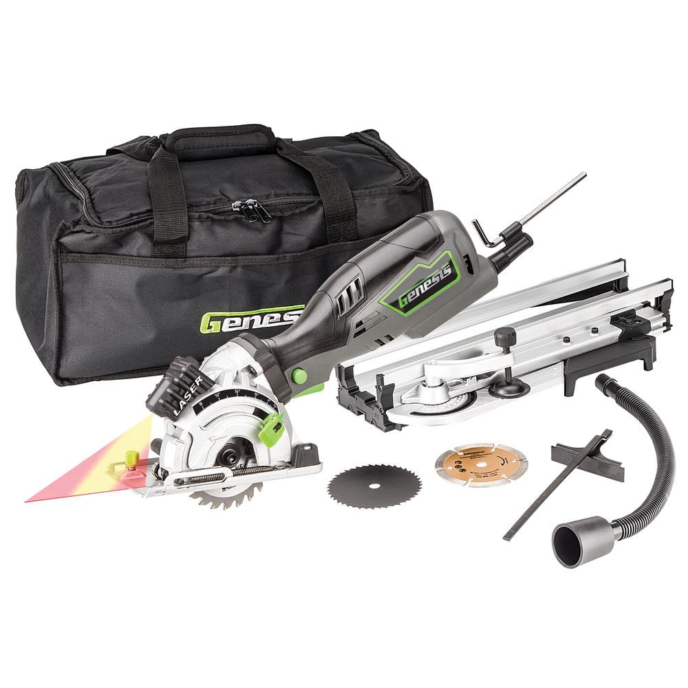 5.8 Amp 3-1/2 in. Control Grip Plunge Compact Circular Saw Kit with Laser, Hose, 3 Blades, Rip Guide and Bag - Image 1