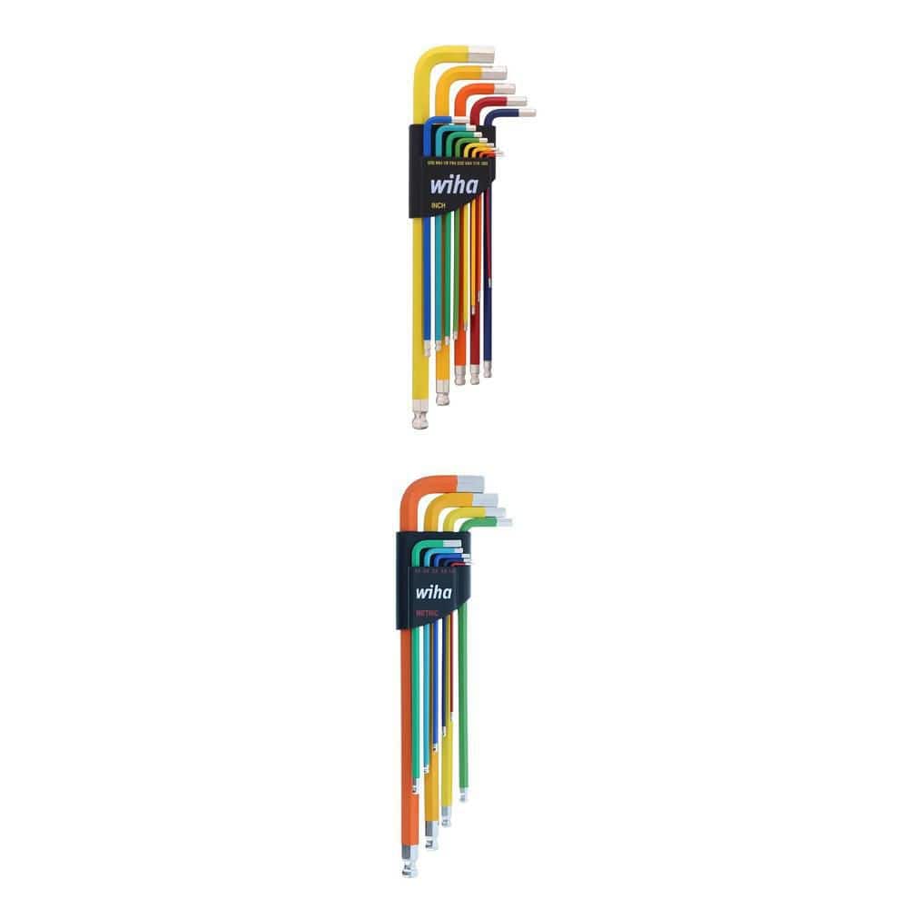 Color-Coded Ball End Hex L Key Set, Inch (13-Pieces) and Metric (9-Piece) Combo - Image 1