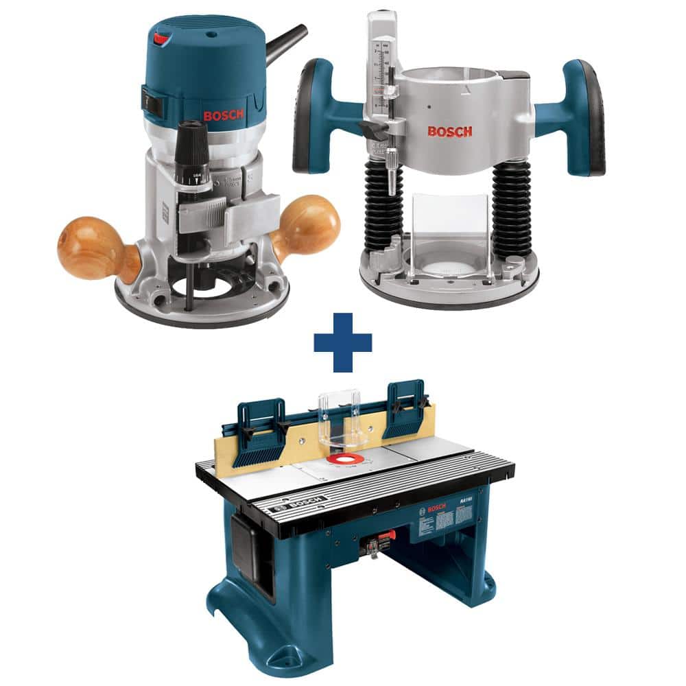 12 Amp 2-1/4 HP Variable Speed Plunge and Fixed Base Corded Router Kit with Bonus 15 Amp Corded Benchtop Router Table - Image 1