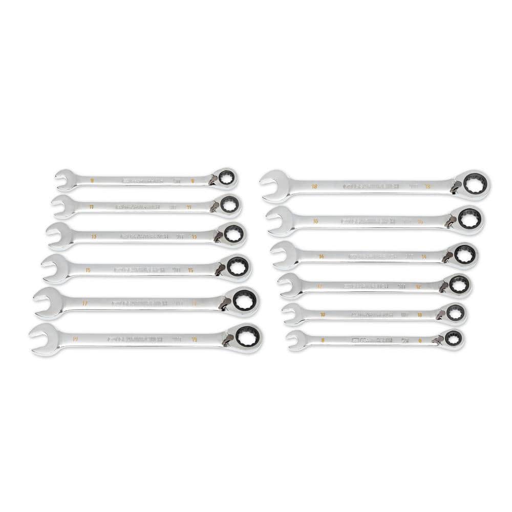 Metric 12-Point 90-Tooth Reversible Ratcheting Wrench Set with Rack (12-Piece) - Image 1