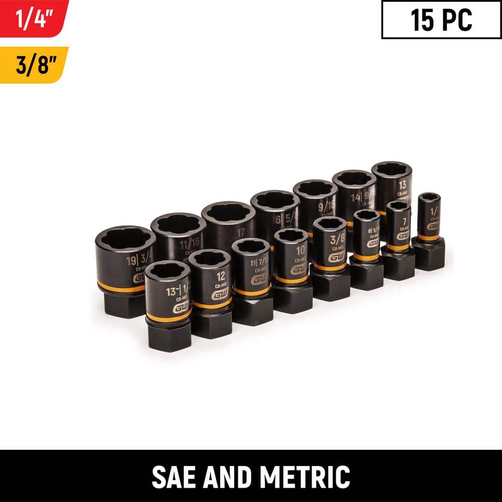 GEARWRENCH 15 Pc. 1/4" & 3/8" Drive Bolt Biter™ Impact Extraction Socket Set - 84783 - Image 1