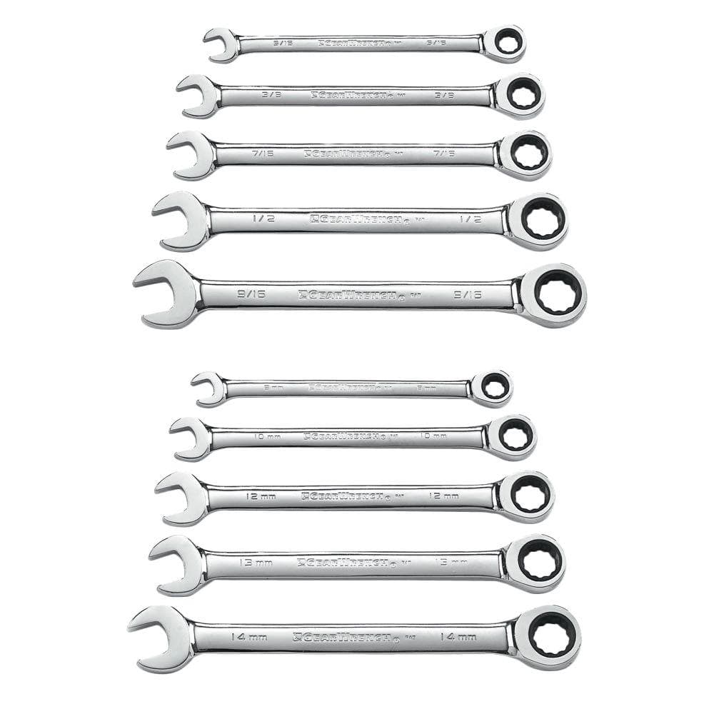 SAE/Metric 72-Tooth Combination Ratcheting Wrench Tool Set (10-Piece) - Image 1