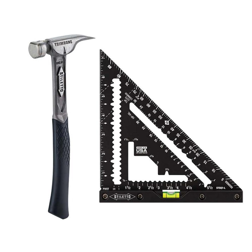 TRIMBONE Titanium Smooth Face with Curved Handle with 7 in. Carpenter Square with Level (2-Piece) - Image 1