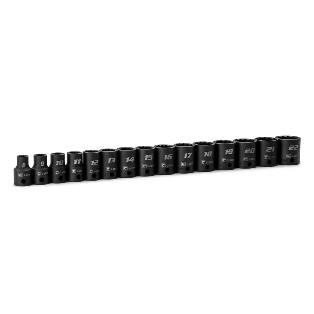 3/8 in. Drive Metric 12-Point Shallow Impact Socket Set (15-Piece) - Image 1