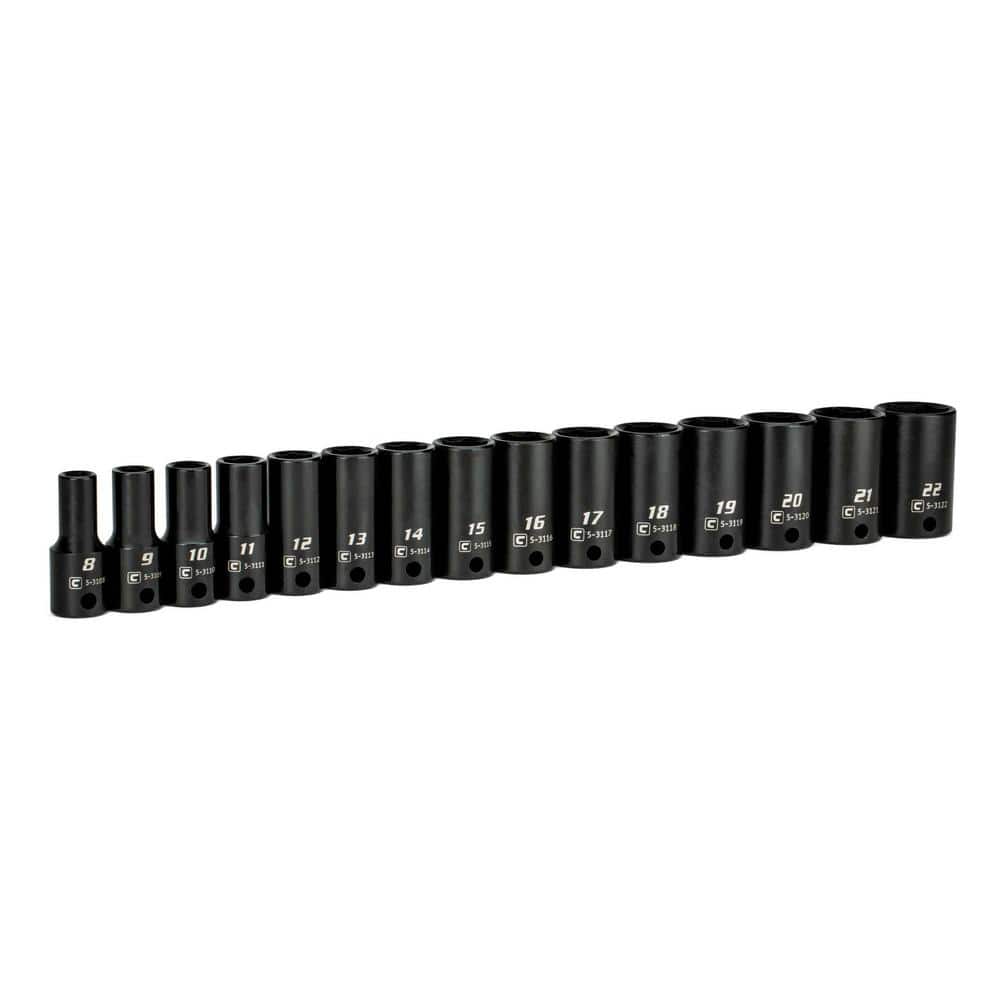 Capri Tools 3/8 in. Drive Semi-Deep Impact Sockets Set, Metric, 8 to 22 mm, 15-Piece - Image 1