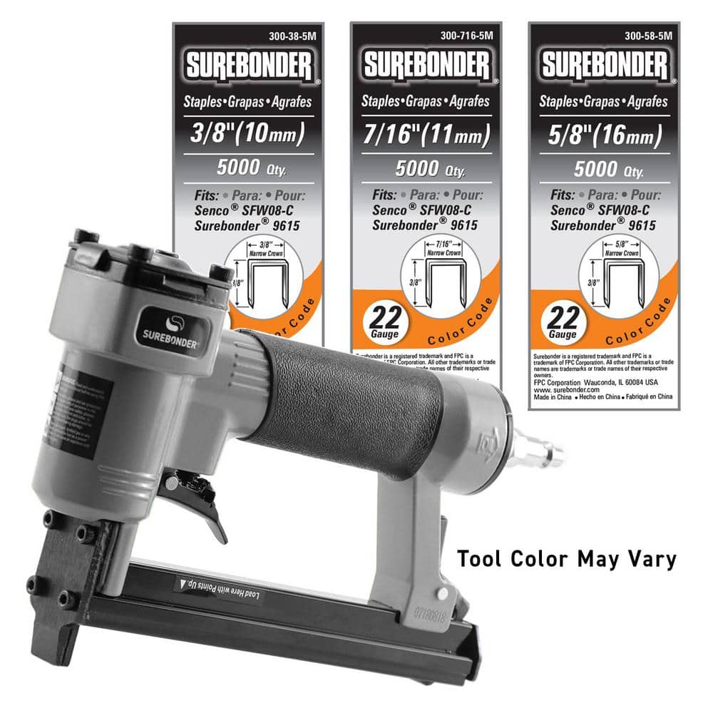Pneumatic Upholstery Stapler with 22-Gauge Upholstery Staples (3/8 in., 7/16 in. and 5/8 in.) - Image 1