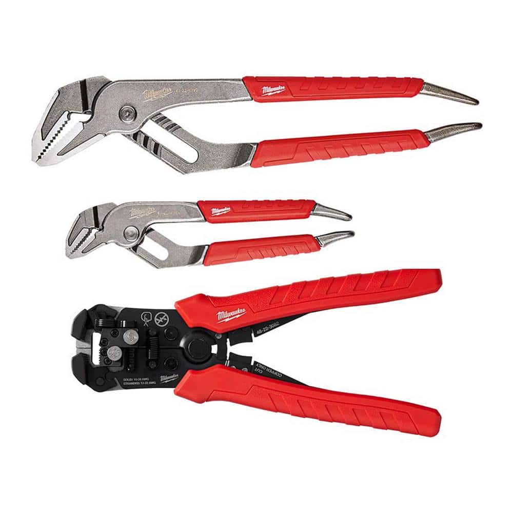 6 in. and 10 in. Straight-Jaw Pliers Set with Self-Adjusting Wire Stripper and Cutter (3-Piece) - Image 1
