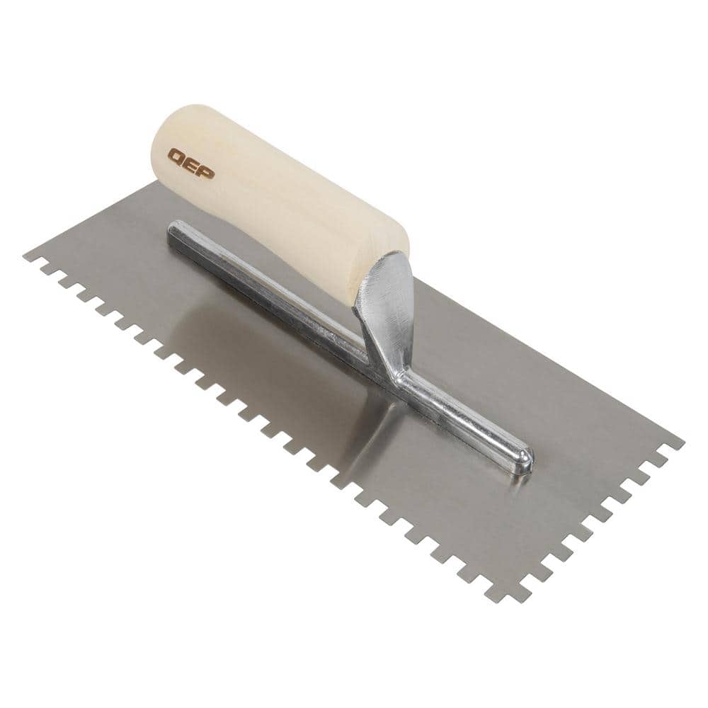 1/4 in. x 1/4 in. x 1/4 in. Traditional Carbon Steel Square-Notch Flooring Trowel with Wood Handle - Image 1