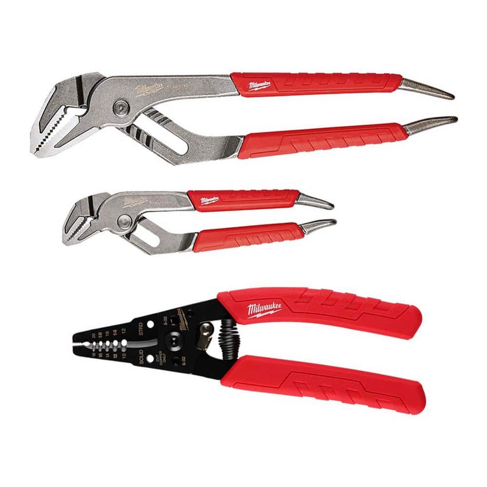 6 in. and 10 in. Straight-Jaw Pliers Set with 10-18 AWG Comfort Grip Wire Stripper and Cutter (3-Piece) - Image 1