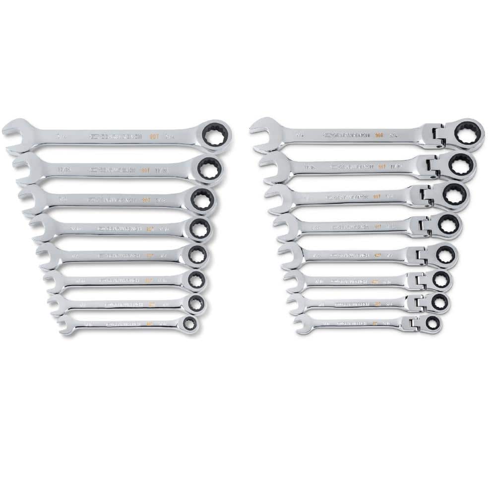 Standard and Flex-Head SAE Combination Ratcheting Wrench Set (16-Piece) - Image 1