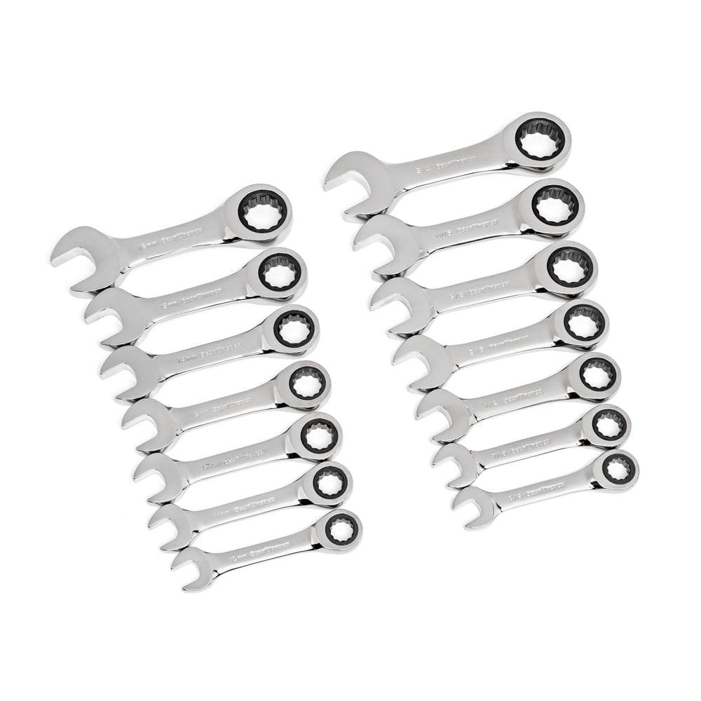 GEARWRENCH 14 Pc. 12 Point Stubby Ratcheting SAE/Metric Combination Wrench Set - 85206 - Image 1