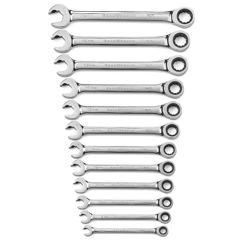 Metric 72-Tooth Open and Box End Ratcheting Combination Wrench Tool Set (12-Piece) - Image 1