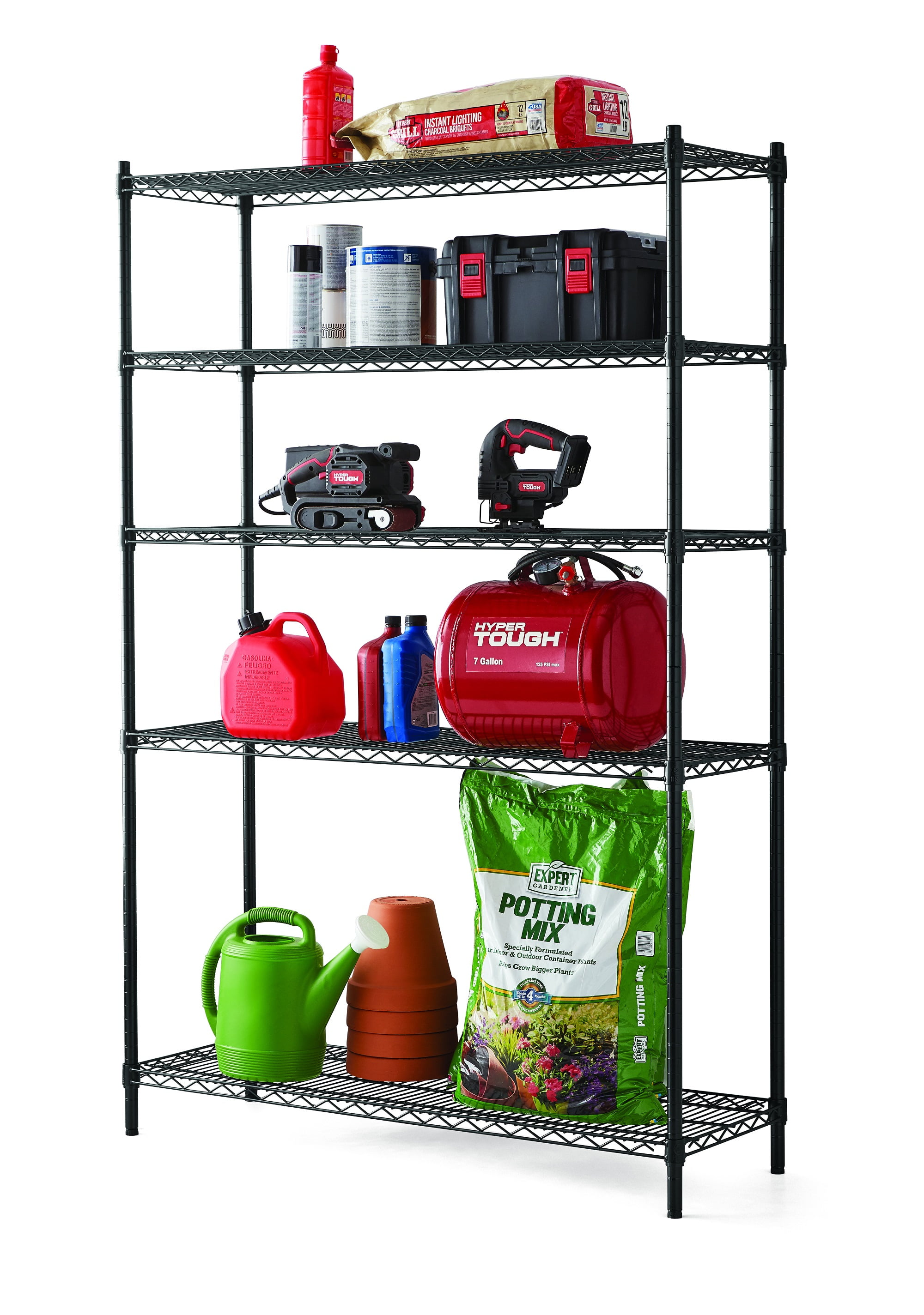Hyper Tough Black Wire Shelf 5-Tier Heavy Duty 72"H x 48"W x 16"D, 3000lb Total Capacity - Image 1