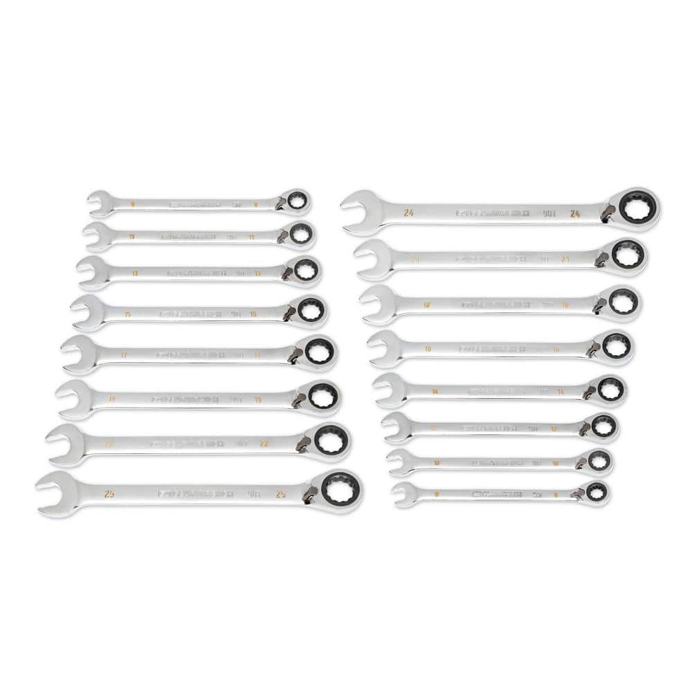Metric 12-Point 90-Tooth Reversible Ratcheting Wrench Set with Rack (16-Piece) - Image 1