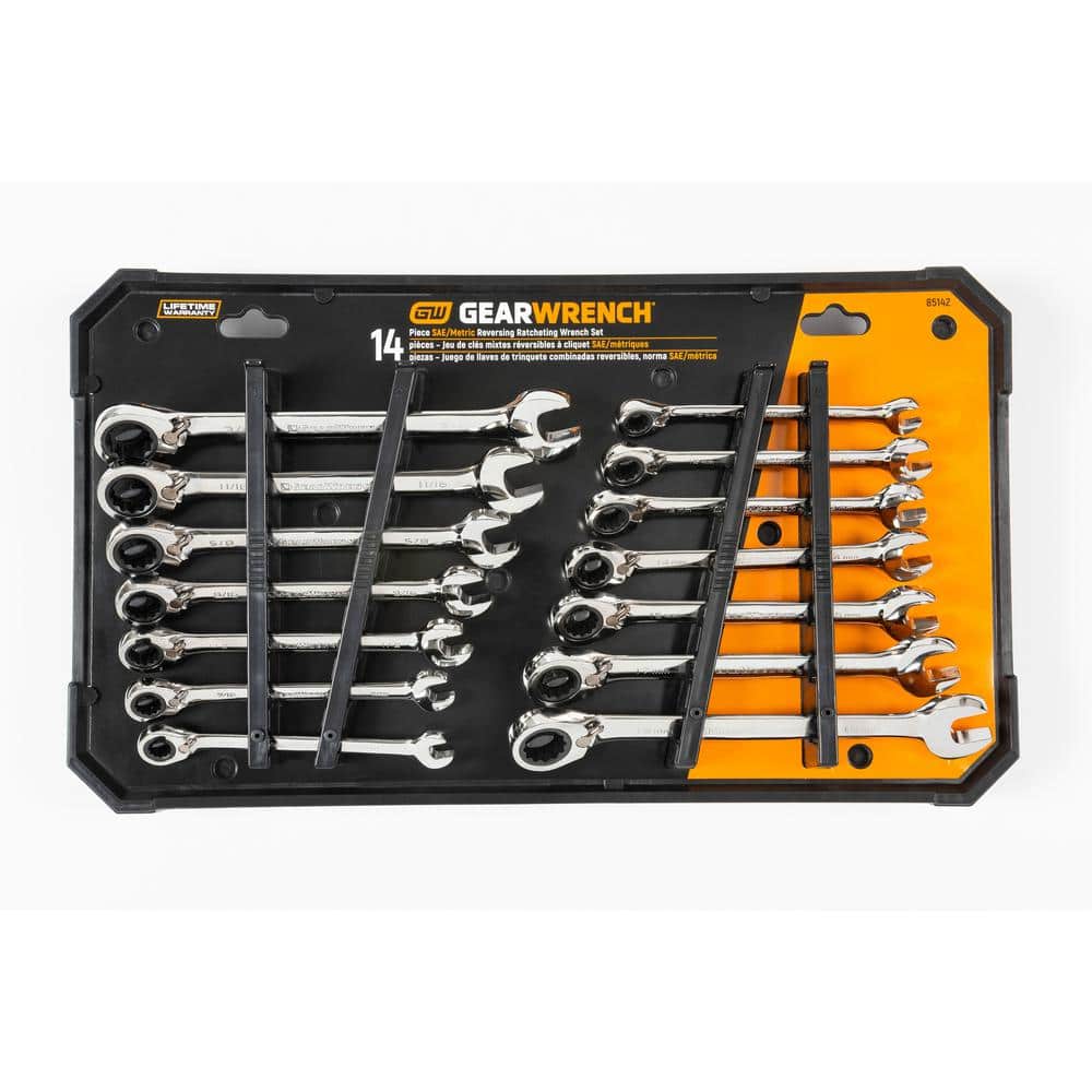 SAE/Metric 72-Tooth Reversible Combination Ratcheting Wrench Tool Set (14-Piece) - Image 1