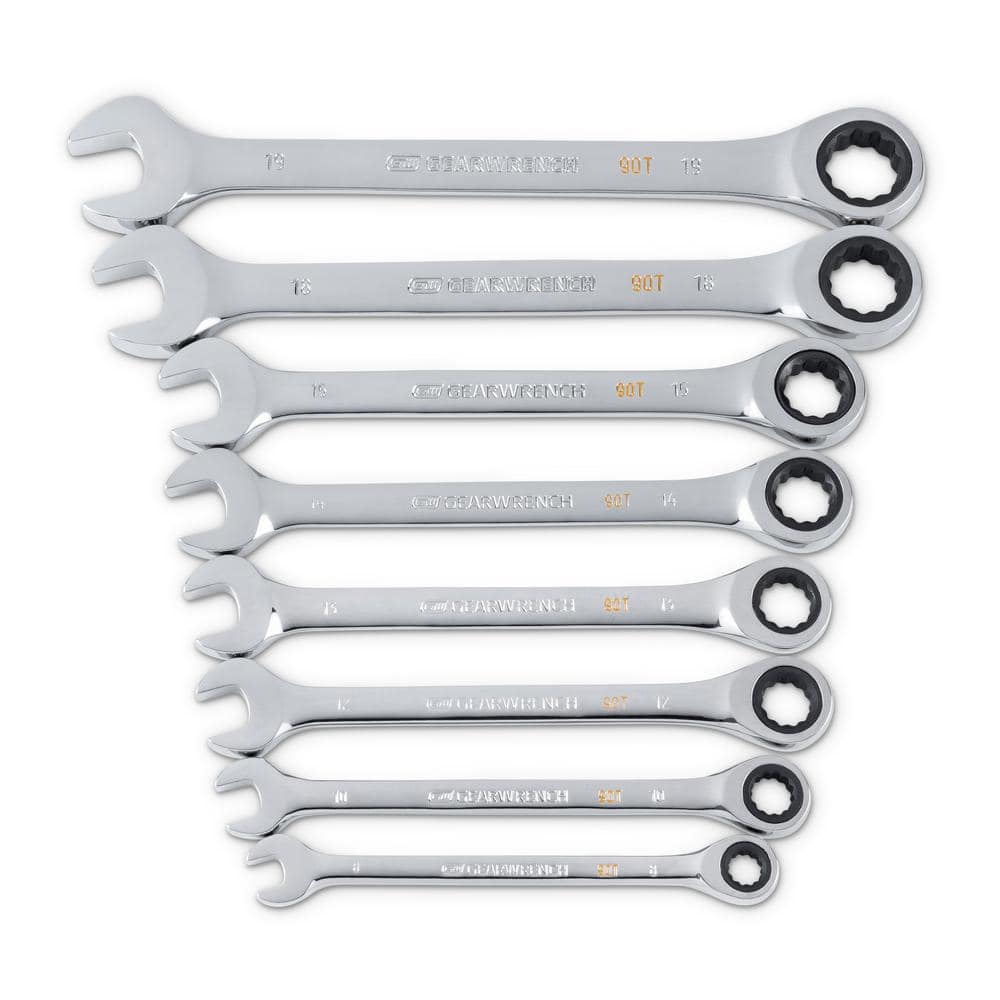 SAE 90-Tooth Combination Ratcheting Wrench Tool Set with Tray (8-Piece) - Image 1