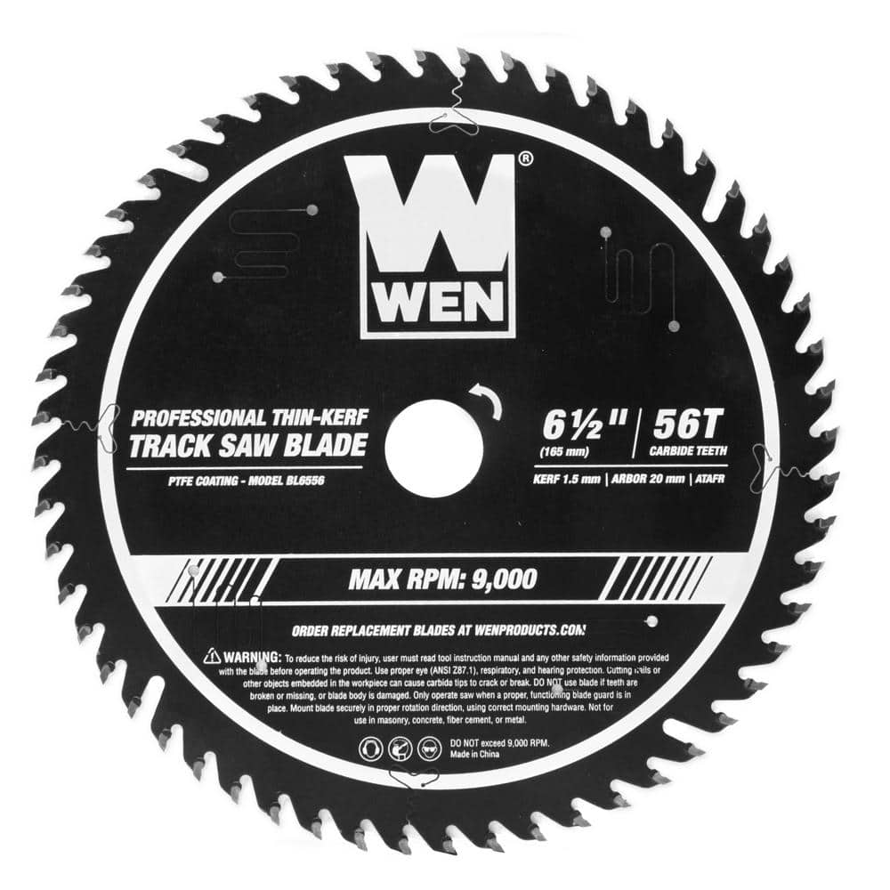 WEN BL6556 6.5-Inch 56-Tooth Carbide-Tipped Thin-Kerf Professional ATAFR Track Saw Blade with PTFE Coating - Image 1