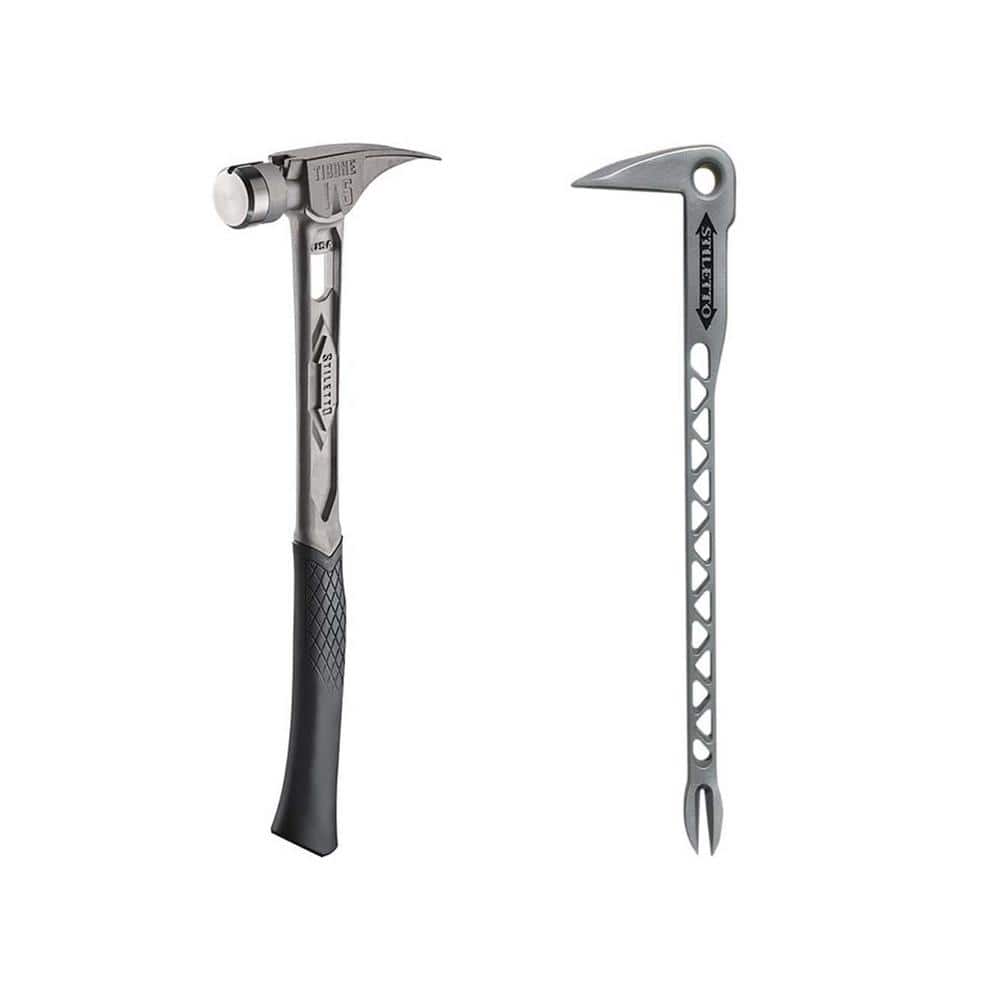 15 oz. TiBone Smooth Face with Curved Handle with 12 in. Titanium Clawbar Nail Puller with Dimpler (2-Piece) - Image 1