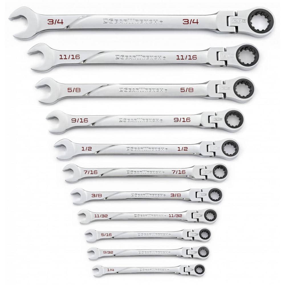SAE 120XP Universal Spline XL Flex Head Combination Ratcheting Wrench Tool Set (11-Piece) - Image 1