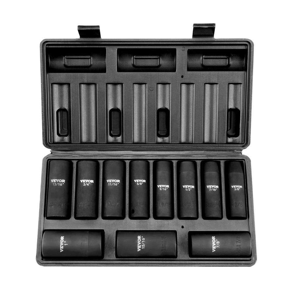 BENTISM 1/2" Drive Impact Socket Set, 6 Point, 11 PCS Deep Socket Set SAE 3/8"-1" , Cr-V Alloy Steel Sockets with Adapters & Ratchet Handle & Storage Case - Image 1