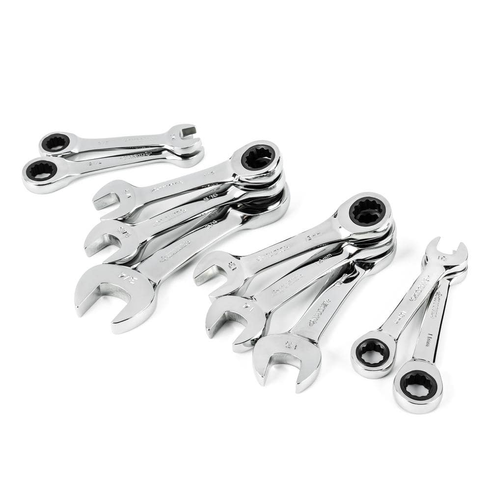 Stubby Ratcheting SAE/MM Combination Wrench Set (10-Piece) - Image 1