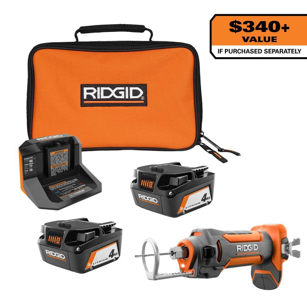 18V (2) 4.0 Ah Batteries and Charger Kit with 18V Drywall Cut-Out Tool - Image 1