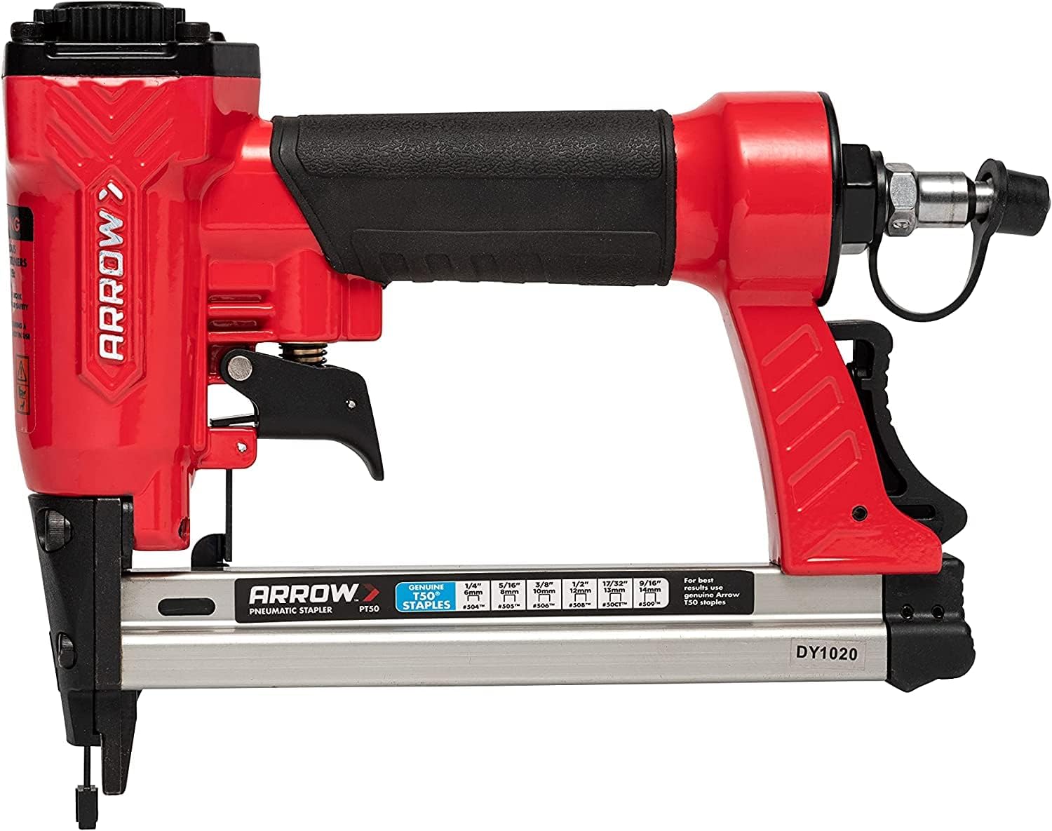 Arrow PT50 Oil-Free Pneumatic Staple Gun, Professional Heavy-Duty Stapler for Wood, Upholstery, Carpet, Wire Fencing, Fits 1/4”, 5/16”, 3/8", 1/2", 9/16” Staples , Red - Image 1